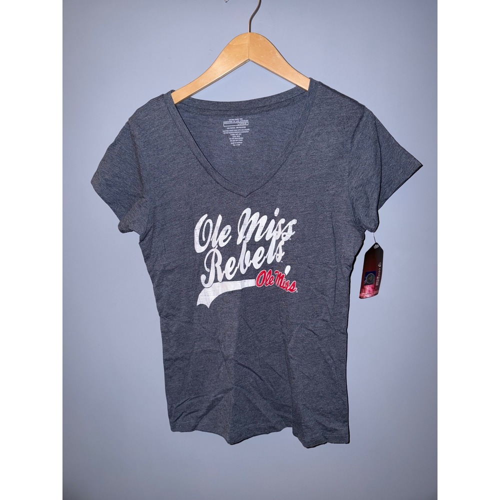 Colosseum Ole Miss Rebels Womens V-Neck T-Shirt Heather Navy Large NWT NCAA‎